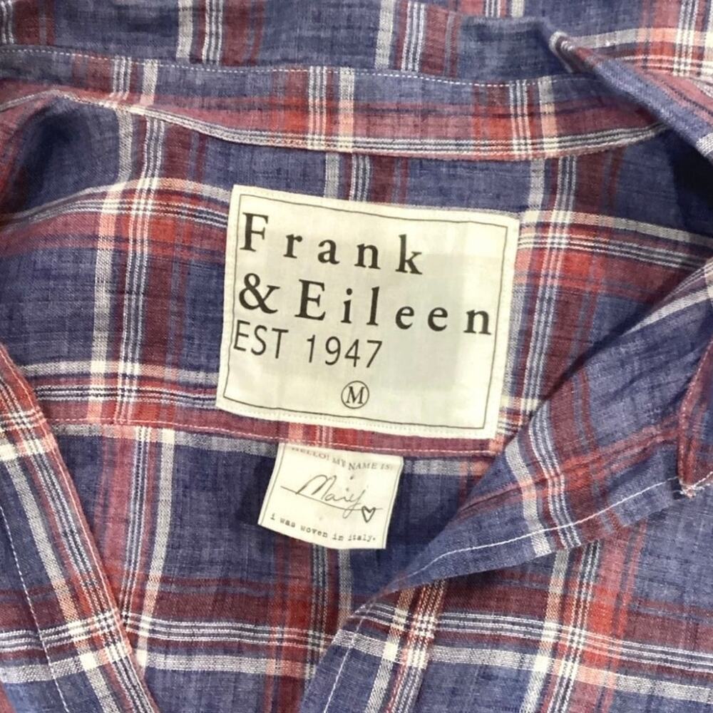 Frank & Eileen Mary Linen Button Front Shirtdress Blue Red Plaid Size Medium - Picture 8 of 10